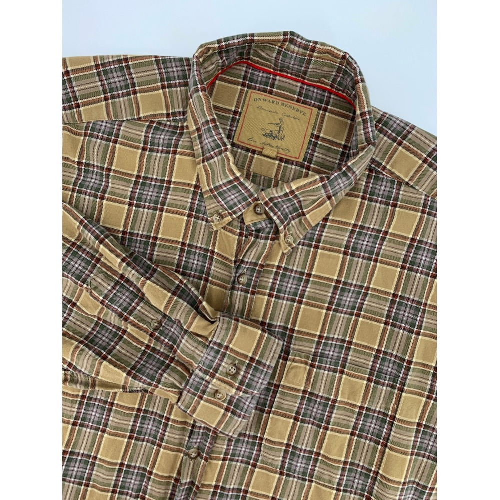 Onward Reserve‎ Shirt Mens XXL Brown Plaid 100% Cotton Button Up Preppy